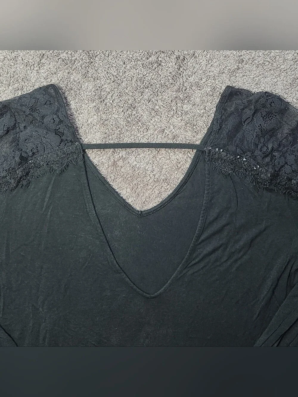 Black American Eagle Outfitters Long Sleeve Shirt Lace Shoulders V-Neck Strap